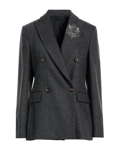 Brunello Cucinelli Woman Blazer Lead Size 14 Virgin Wool, Polyamide In Grey