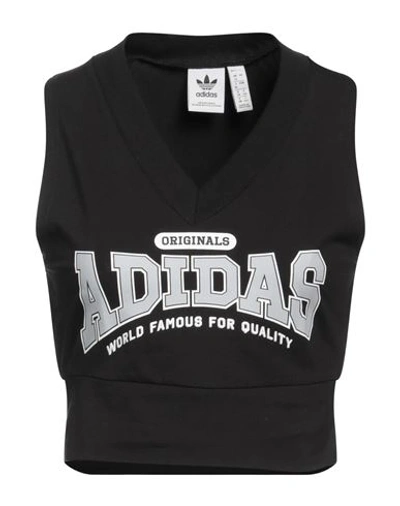 Adidas Originals Woman T-shirt Black Size 10 Cotton, Elastane