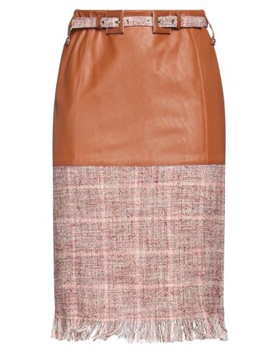 Elisabetta Franchi Woman Midi Skirt Camel Size 4 Cotton, Acrylic, Polyamide In Beige