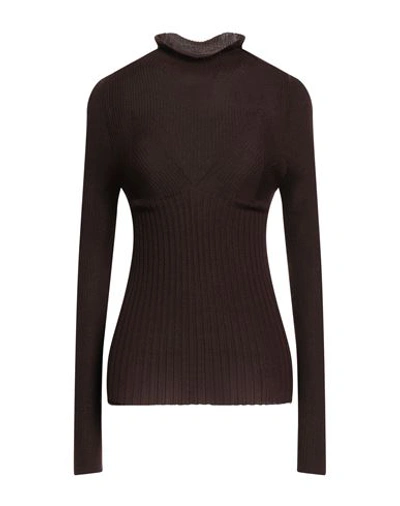 Erika Cavallini Woman Turtleneck Dark Brown Size L Virgin Wool In Brown