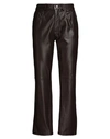 8 By Yoox Leather Straight Leg Pants Woman Pants Dark Brown Size Xxl Lambskin