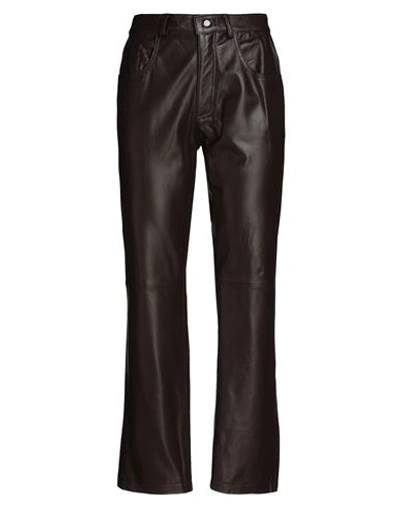 8 By Yoox Leather Straight Leg Pants Woman Pants Dark Brown Size Xxl Lambskin