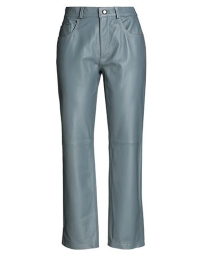 8 By Yoox Leather Straight Leg Pants Woman Pants Grey Size Xxl Lambskin In Blue