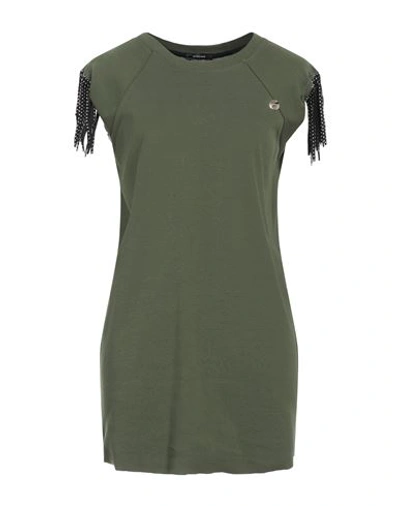 Mangano Woman Short Dress Military Green Size 8 Cotton