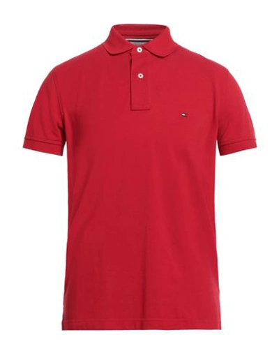 Tommy Hilfiger Man Polo Shirt Red Size M Cotton, Elastane