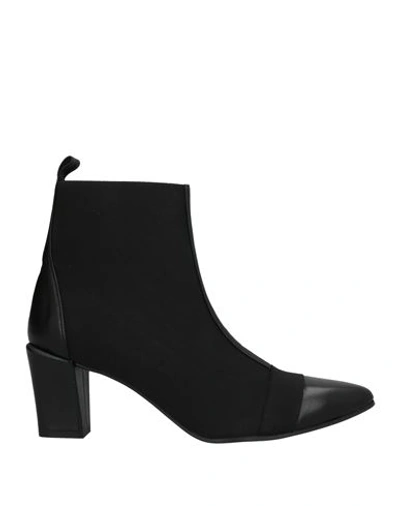 Daniele Ancarani Woman Ankle Boots Black Size 8 Textile Fibers, Soft Leather