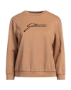 GATTINONI GATTINONI WOMAN SWEATSHIRT CAMEL SIZE S VISCOSE, POLYAMIDE, ELASTANE