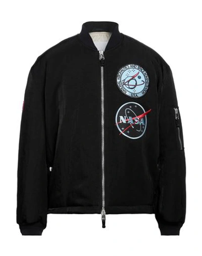 Oamc Logo-patch Cotton Bomber Jacket In Black