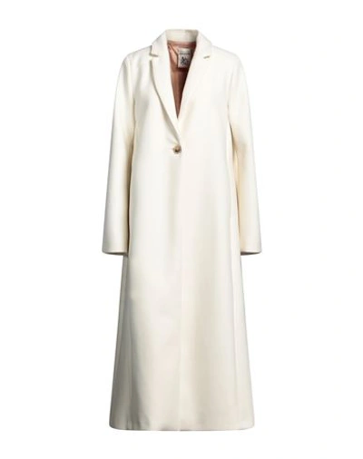 Shop Semicouture Woman Coat Ivory Size 8 Virgin Wool, Polyamide In White
