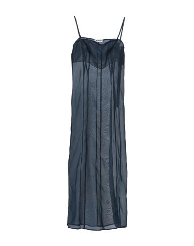 Jil Sander Woman Midi Dress Navy Blue Size 6 Silk