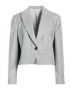 BRUNELLO CUCINELLI BRUNELLO CUCINELLI WOMAN BLAZER GREY SIZE 14 VIRGIN WOOL, POLYAMIDE, METALLIC FIBER