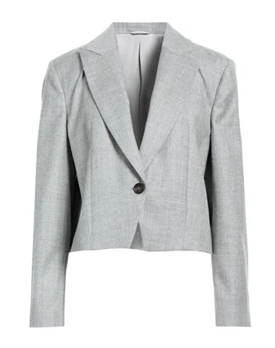Brunello Cucinelli Woman Blazer Grey Size 14 Virgin Wool, Polyamide, Metallic Fiber