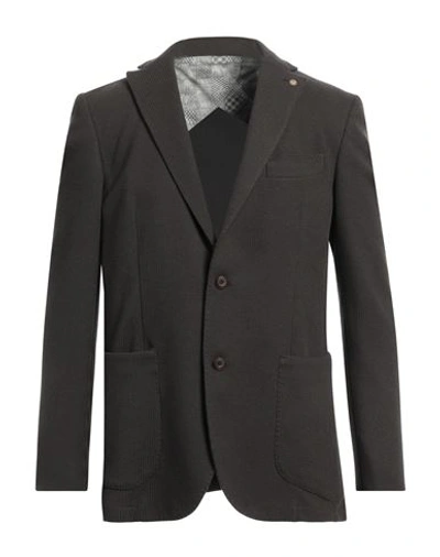 Barbati Man Suit Jacket Dark Brown Size 46 Polyester, Cotton, Elastane