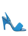 Attico The  Woman Sandals Blue Size 8 Textile Fibers, Soft Leather