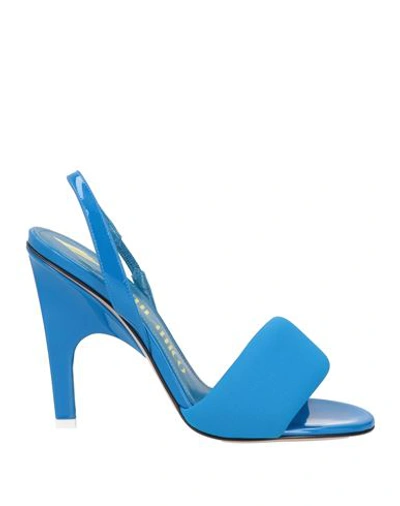 Attico The  Woman Sandals Blue Size 6 Textile Fibers, Soft Leather