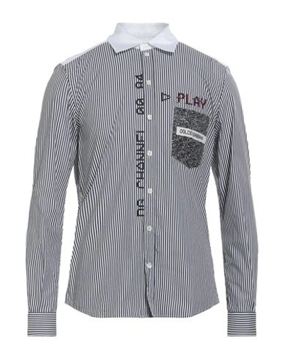 Dolce & Gabbana Slim Fit Striped Casual Shirt With Channel Motive In Black