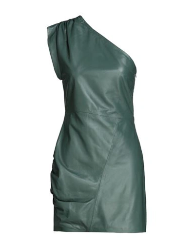 8 By Yoox Leather One-shoulder Mini Dress Woman Short Dress Dark Green Size 12 Lambskin