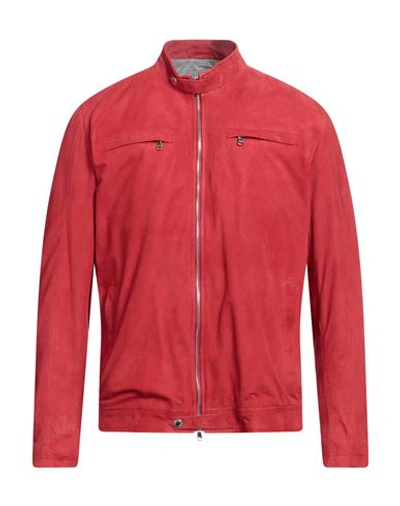 Barba Napoli Man Jacket Tomato Red Size 42 Soft Leather