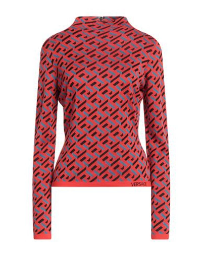 Versace Woman Turtleneck Red Size 8 Silk In Red