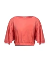 Fracomina Woman T-shirt Coral Size M Cotton, Elastane In Red
