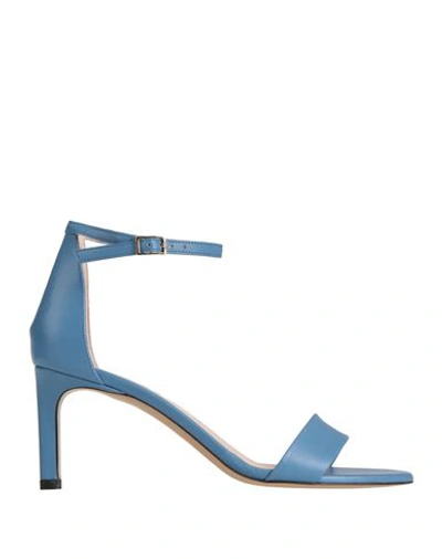 Hugo Boss Boss Woman Sandals Azure Size 10 Soft Leather In Blue