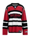 Balmain Man Sweater Red Size L Virgin Wool, Polypropylene, Polyester In Red