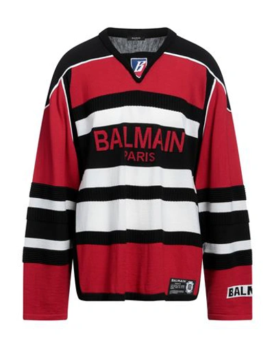 Balmain Man Sweater Red Size L Virgin Wool, Polypropylene, Polyester
