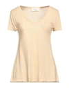 American Vintage Woman T-shirt Beige Size S Cotton, Viscose