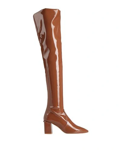 Wo Milano Woman Knee Boots Tan Size 11 Soft Leather In Brown