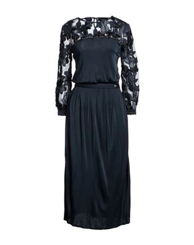 Cavalli Class Woman Midi Dress Midnight Blue Size 8 Viscose, Polyester