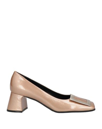 Bruglia Woman Pumps Beige Size 10 Soft Leather In Rose Gold