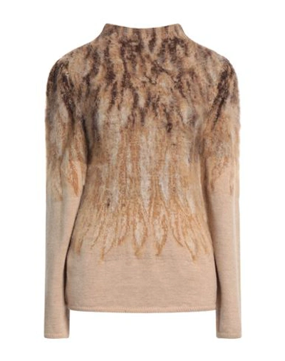 Alberta Ferretti Woman Turtleneck Sand Size 4 Virgin Wool, Mohair Wool, Polyamide In Beige