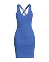 Mangano Woman Mini Dress Slate Blue Size 6 Cotton