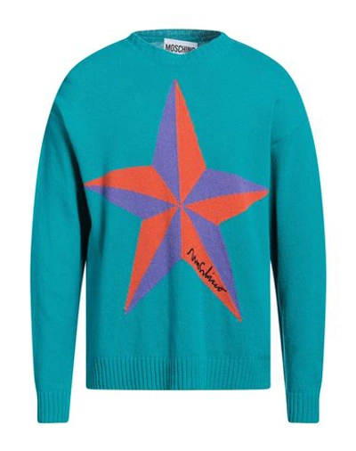 Moschino Man Sweater Turquoise Size 42 Cashmere, Wool In Blue