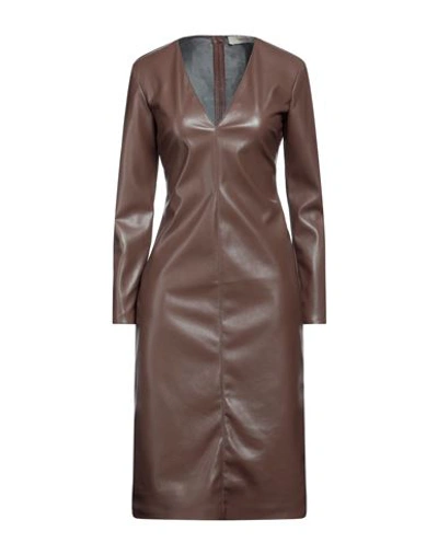 Jucca Woman Midi Dress Brown Size 2 Polyester, Polyurethane