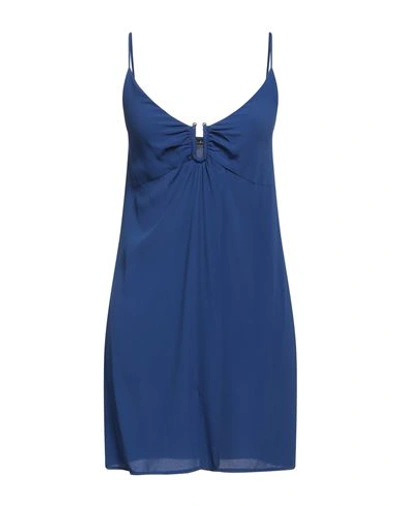 Carla G. Woman Mini Dress Bright Blue Size 6 Acetate, Silk
