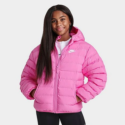 Nike Girls' Big Kids' Sportswear Lightweight Synthetic Fill Hooded Jacket In Playful Pink/playful Pink/white
