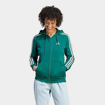 Adidas Originals Adidas Women's Essentials Fleece 3-stripes Full-zip Hoodie In Collegiate Green/white
