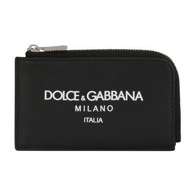 Dolce & Gabbana Calfskin Card Holder With Logo In Dg_milano_italia
