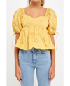 English Factory Textured Cotton Babydoll Top In Mustard