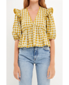 English Factory Rickrack Trim Check Top In Mustard