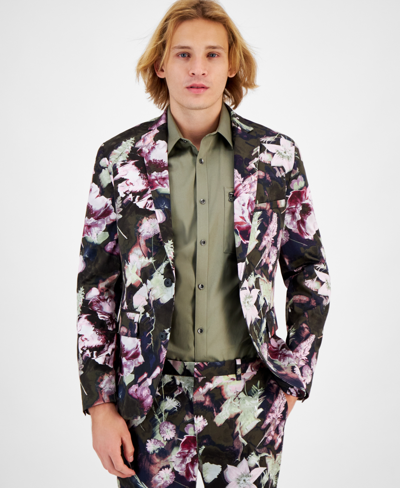 Inc International Concepts Men's Noah Slim-fit Floral Suit Jacket, Created For Macy's In Deep Black
