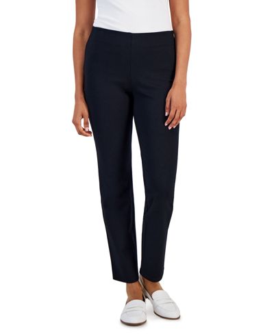 Jm Collection Women's Ponte-knit Pull-on Ankle Pants, Created For Macy's In Deep Black