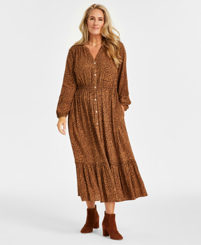 Style & Co Plus Size Femme Printed Maxi Dress, Created For Macy's In Leopard Caramel