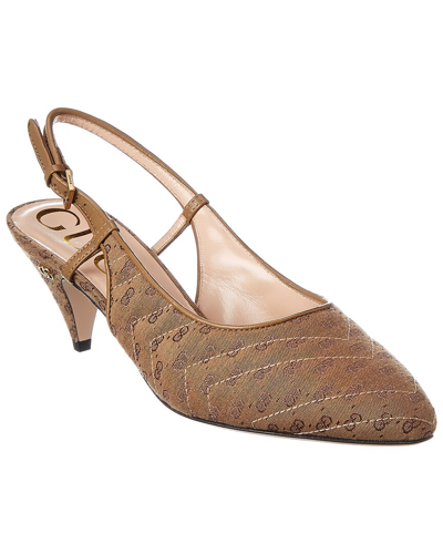 Gucci Gg Canvas & Leather Slingback Pump In Brown