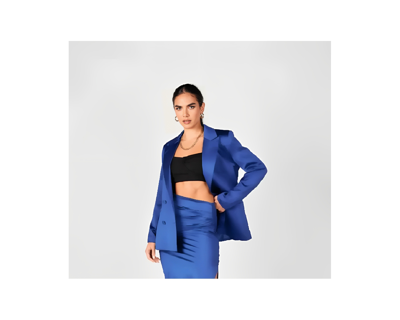 Akalia Alondra Double-breasted Blazer Top And Skirt Set In Blue