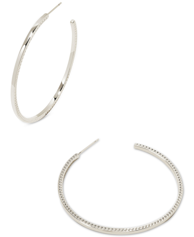Kendra Scott Rhodium-plated Medium Hoofprint-trim C-hoop Earrings, 1.89" In Rhod Metal