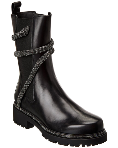 René Caovilla Womens Black Cleo Rhinestone-embellished Leather Boots Eur 39.5 / 6.5 Uk
