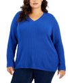 Tommy Hilfiger Plus Size Cable-knit V-neck Ivy Sweater In True Blue