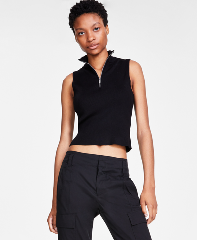 Calvin Klein Jeans Est.1978 Womens Half Zip Ribbed Sleeveless Top High Rise Stretch Twill Pants In Black